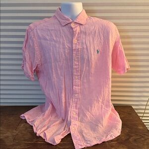 Short sleeve spread collar linen shirt